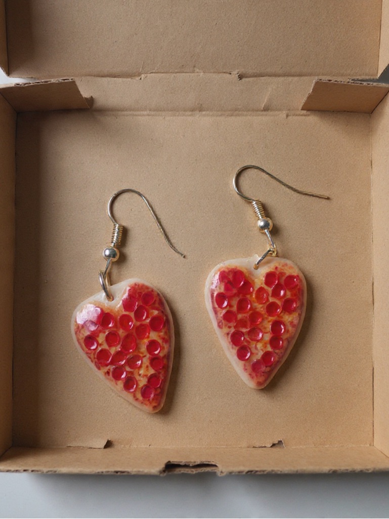 Handmade Pepperoni Pizza Heart Earrings